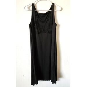 Eileen Fisher Silk Blend Ruffle Front Soft-V Tank Dress Black Size Small